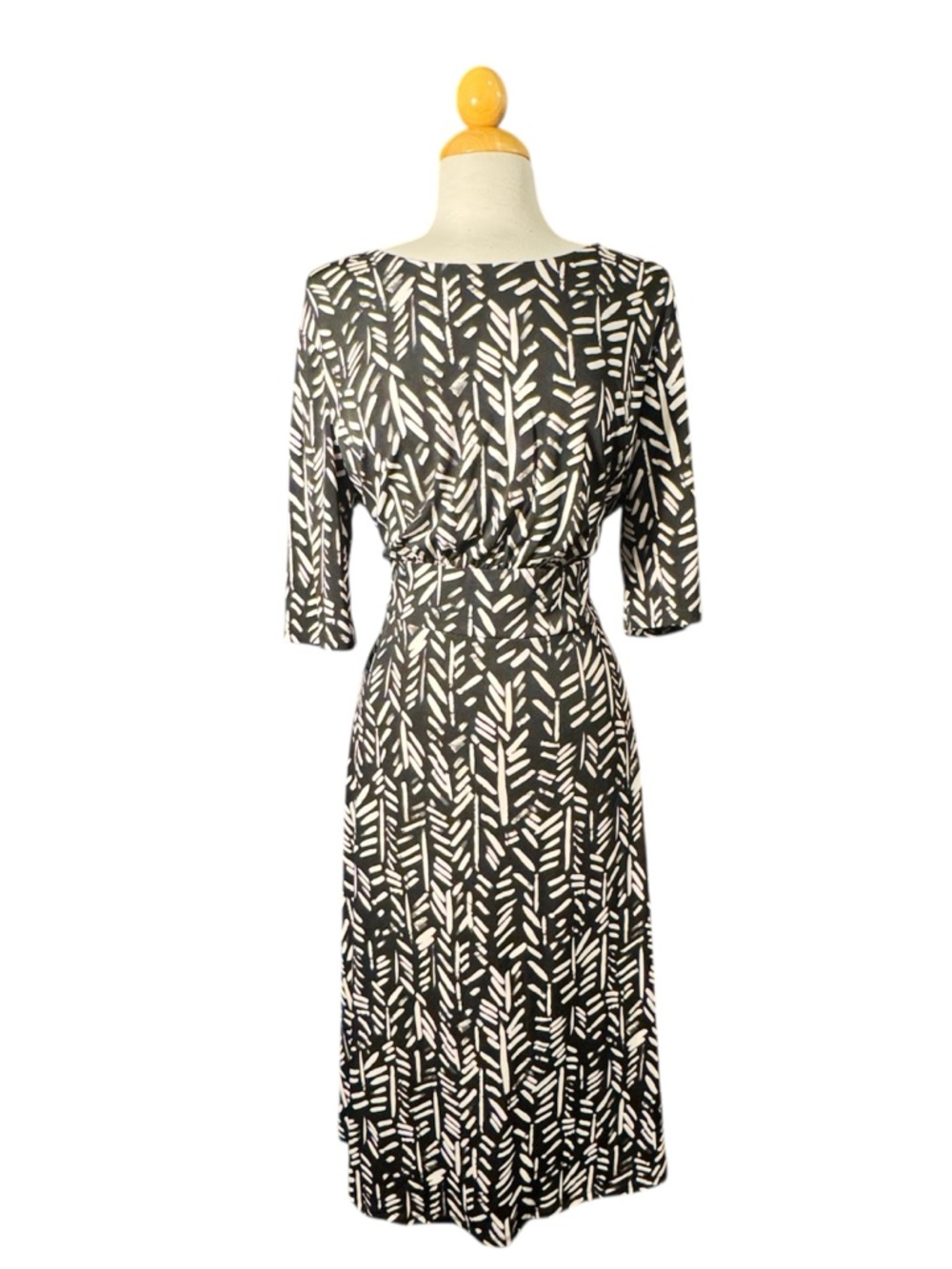 London Times Black & White Printed Midi Dress with Elbow Sleeves